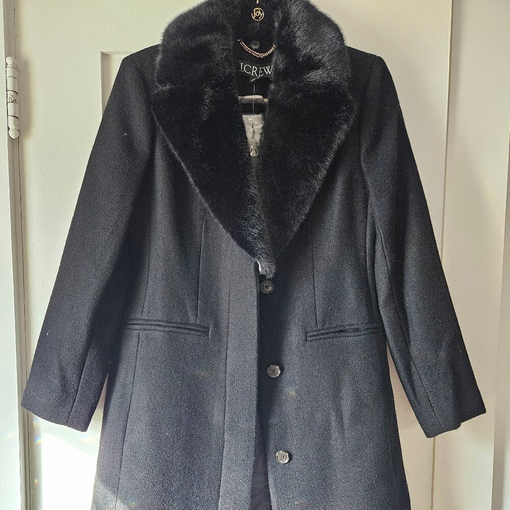 J. Crew Collection Savoy Faux Fur-Trim Topcoat Size 0 NWT